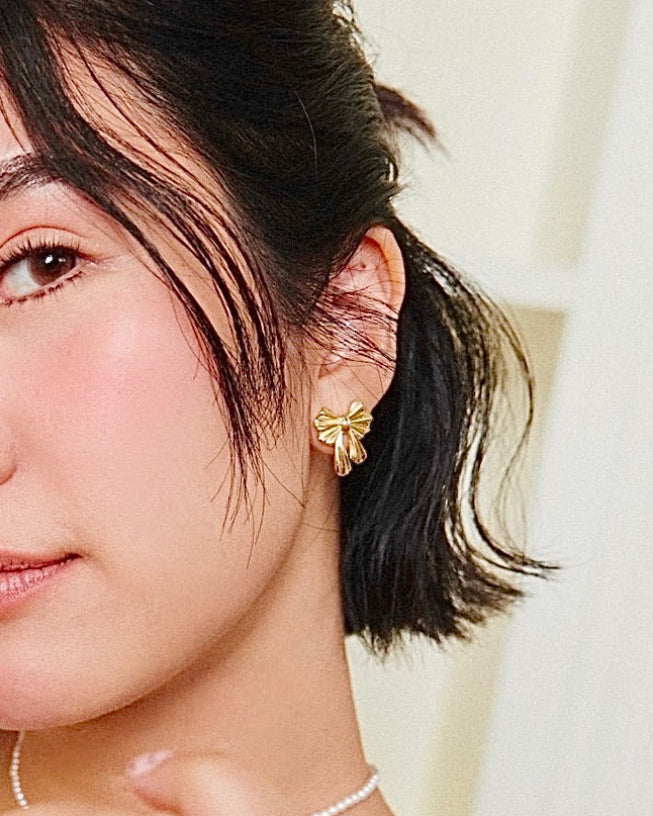 YVIS Pleated Bow Stud Earring - Proud Wedding Collection
