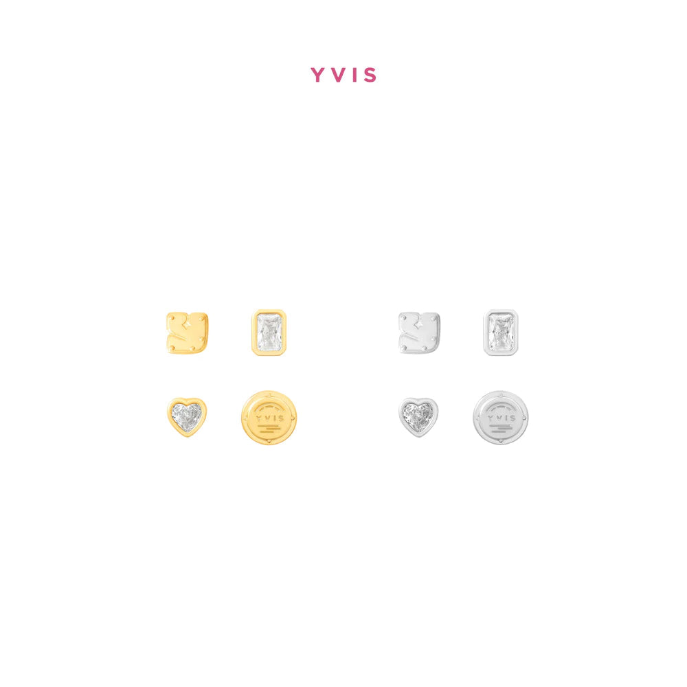 YVIS City Noise Brass Stud Earrings Set - City Route Collection (Pre-order 10-12 days)